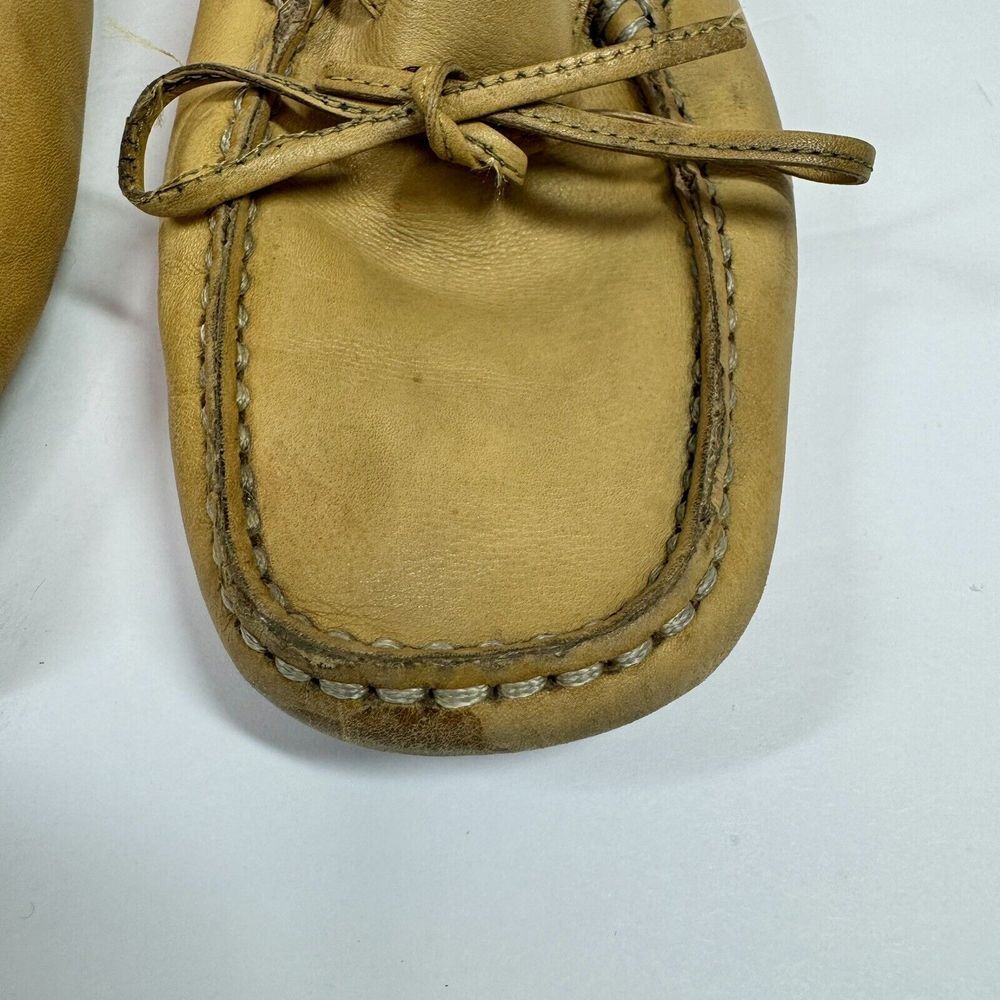 TOD's Tan 100% Leather Driving Flat Loafers with Rubber Pebble Soles Sz 35.5 - Picture 12 of 15
